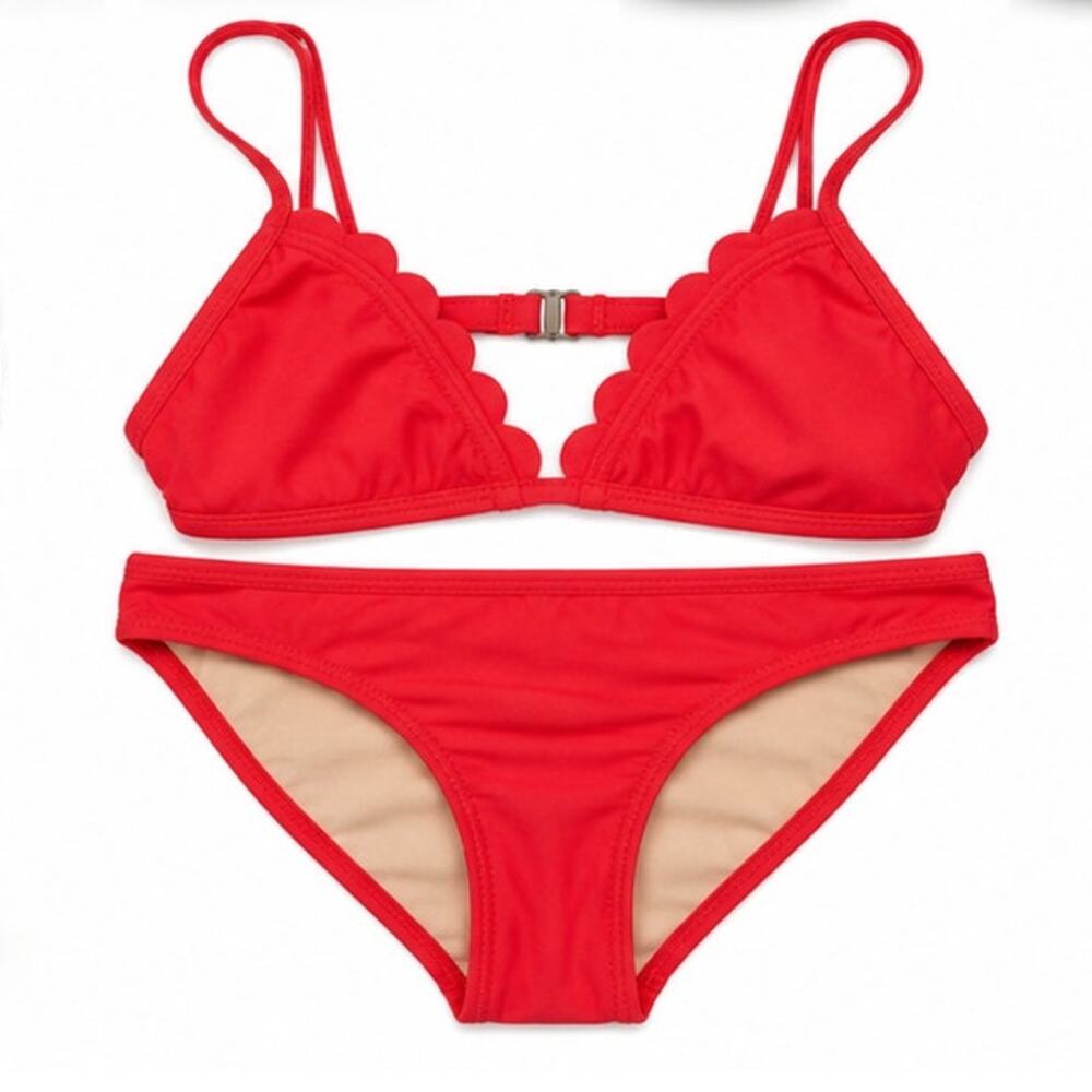 J.Crew Red Scalloped Triangle Bikini Top Bottom Set Size Medium